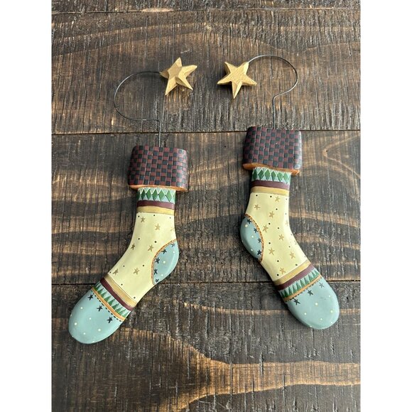 Vintage Williraye Studio Stocking Christmas Ornament Set With Stars & Wire Hange - Picture 4 of 8